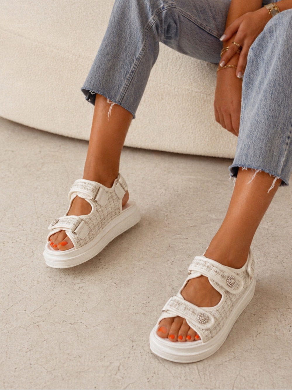 New tweed chunky sandals